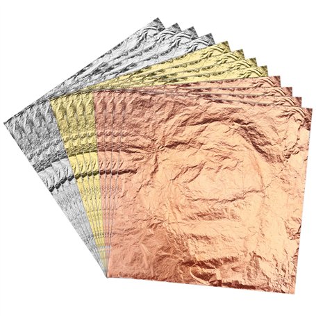 Luter 14x14cm 150 Feuilles Imitation Or Argent Feuille de Cuivre pour Bricolage Dorure Artisanat Arts Projet Décoration