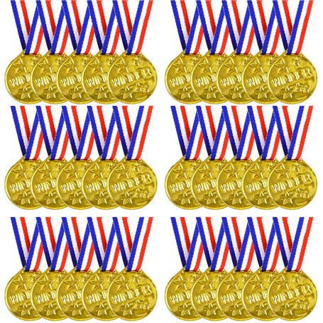 SULOLI 30 Pièces Médailles Enfants-Médaille d'or avec Rubans de Cou-Plastique Medaille Recompense pour Jeux Scolaires