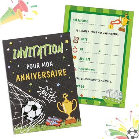 GEBETTER 12Pcs Carte Invitation Anniversaire Thème Football pour Garçon Fille Enfant Fête Anniversaire