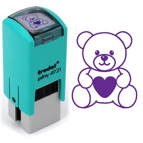 Tampon nounours mignon | 11mm | Cachet encreur ours enfants | Ourson avec cœur | Scrapbooking | Teddy bear heart stamp ink