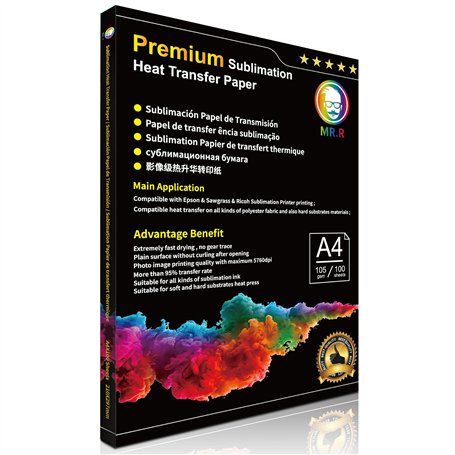 Papier de transfert de chaleur par sublimation MR.R Premium pour EPSON et Sawgrass 105gsm A4 8.25''X11.69''