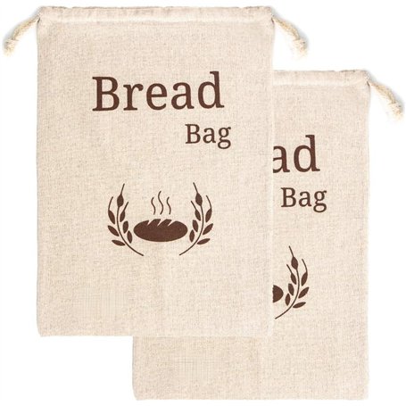 Sac à pain extra large New Living Coton lin biologique | 44x35cm | 2 x sacs à pain réutilisables | sac de conservation des alime