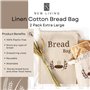 Sac à pain extra large New Living Coton lin biologique | 44x35cm | 2 x sacs à pain réutilisables | sac de conservation des alime