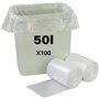 SANYGIENE | Sac Poubelle Transparent 50l PE recyclé | Lot de 100 Sacs 50 Litres (2 Rouleaux de 50 Sacs) | Solide (14µ) - Etanche