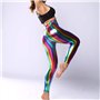 Hologramme métallique Arc en Ciel Leggings Paillettes néon Collants Rayures imprimé Taille Haute Pantalon de Yoga Simili Cuir Pa