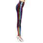 Hologramme métallique Arc en Ciel Leggings Paillettes néon Collants Rayures imprimé Taille Haute Pantalon de Yoga Simili Cuir Pa