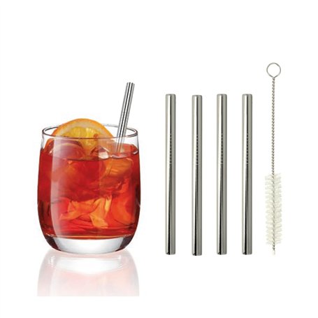 Metaltex Lot de 4 pailles courtes et droites en acier inoxydable