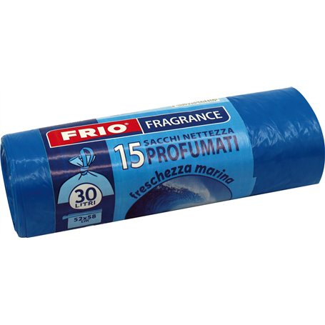 FRIO Lot de 15 Sacs Poubelle de 30 Litres Parfumés à la Fraîcheur Marine - 52x58cm