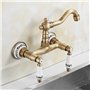Robinet bronze mural en laiton avec double poignées en céramique Rotation 360 ° Robinet pour cuisine mural vintage support chaud
