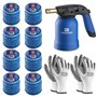 Kemper Brûleur à souder + 8 bouteilles de gaz butane sécurisées + 2 gants