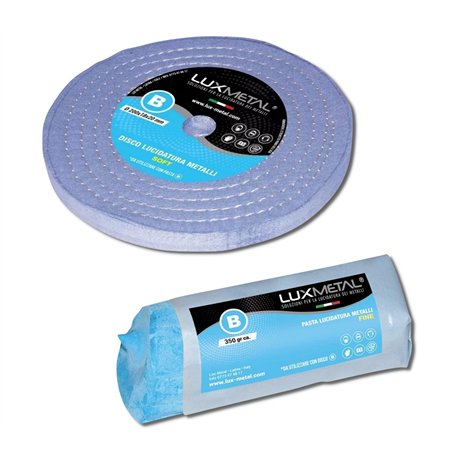 Lux Metal - Kit 1 Disques de Polissage de 200 mm et 1 Pâtes Abrasives de 350 gr - Parfaits pour polir des métaux tels que l'alum