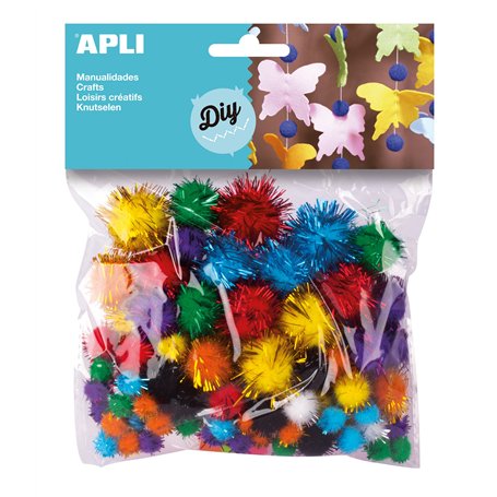 APLI 13062 - Sachet de 78 Pompons aux couleurs brillantes pour loisirs créatifs