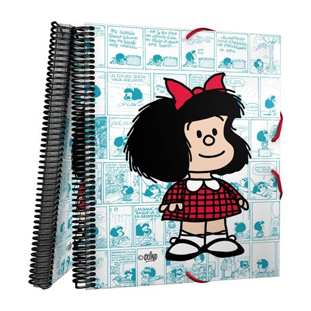 Grafoplás | Classeur en plastique | A4 | 30 doublures transparentes | Avec spirale | Couvercles flexibles | Mafalda Vignettes