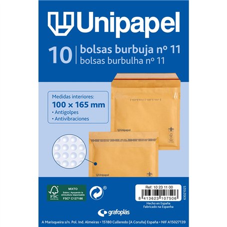 Unipapel Lot de 10 enveloppes rembourrées en kraft avec papier bulle intérieur