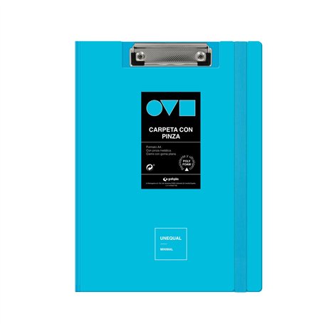 Grafoplas Porte-bloc avec pince A4 + Couvercle et fermeture en caoutchouc Bleu pastel