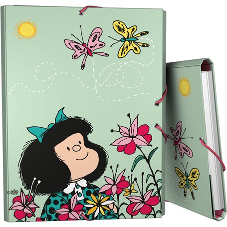 Grafoplás | Classeur 3 rabats | Carton doublé | Couverture rigide | Taille Folio | Collection Design Mafalda Printemps | Certifi