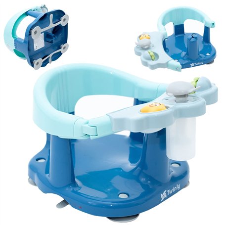 Twinly - Siège de bain pour bébé - Chaise de bain avec dossier - Barre de sécurité à ouverture et 4 grandes ventouses de sécurit