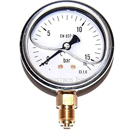 Suinga MANOMÈTRE sphère GLYCÉRINE 0-16 bars 1/4". Utilisé en plomberie et jardinage pour CALCULER la PRESSION exacte de fonction