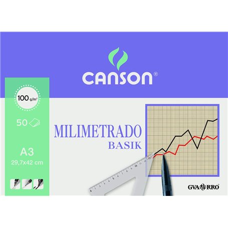 Canson Guarro Canson 200402863 Cahier 50 feuilles papier millimétré A3 90 g