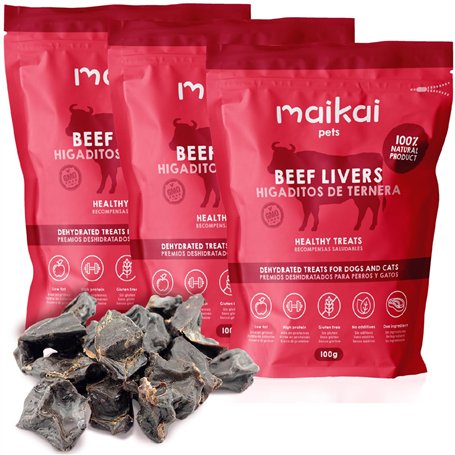 MAIKAI Lot 3 x 100g Foies de Boeuf Séchés - Friandises pour Chiens 100% Naturels - Nourriture Complémentaire Barf - Récompenses