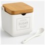 Deco Line Sucrier en céramique, Blanc avec Couvercle en Bois 8 cm