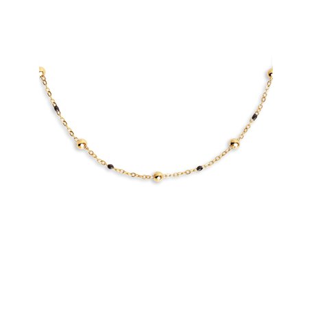 SINGULARU - Collier Dots L Noir Émail. Acier avec finition plaqué or 18 kt. Chaîne ajustable 40 cm. Bijoux pour femme