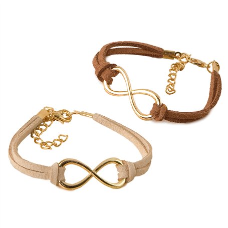 Mopec 4 unités. Bracelets en Cuir Symbole Infini. Deux Tons