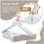PORTENTUM Cintres en Bois, Lot de 10, Blanc. Crochet Pivotant, pour Tous Types de Vêtements, Cintre Antidérapant pour Pantalons,