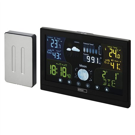 EMOS E6018 Station météo Radio avec capteur extérieur et écran Tactile Couleur + Bloc d'alimentation 13 Fonctions : thermomètre