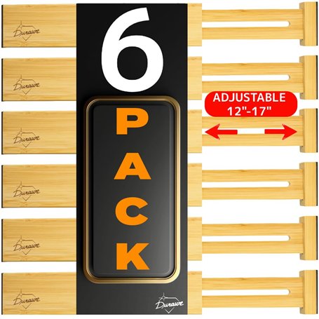 Lot de 6 Séparateurs de Tiroirs en Bambou pour la Cuisine - Rangement de Tiroir avec Ressort Réglable et Extensible - Idéal pour