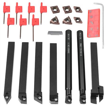 21 pièces 10 x 10 mm Porte-Outil De Tournage，Tournage en Carbure Multifonctionnel Support Alésoir avec Inserts De Carbure