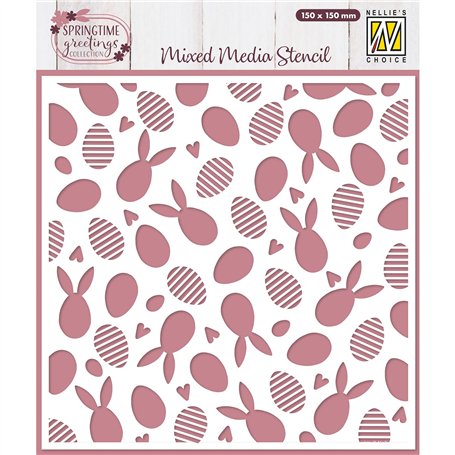 Vaessen Creative Nellie's Choice Pochoir Lapins et Œufs de Pâques 15 x 15 cm-Scrapbooking Matériel Réutilisable pour Peinture