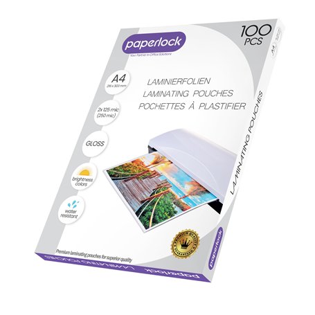 Paperlock - Pack de 100 Pochettes de plastification A4 2x125 mic