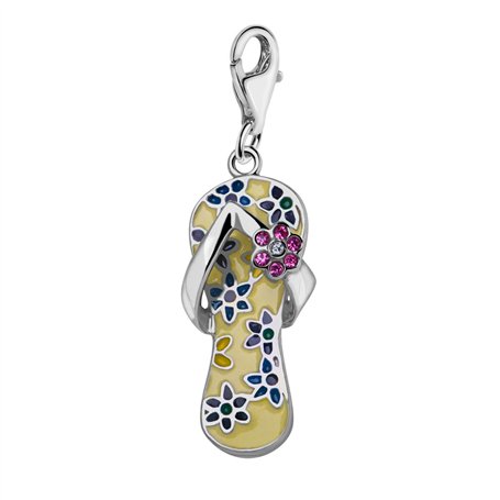 Quiges Femme Pendentif Argent Tongs Jaune avec Fleurs pour Bracelets et Accessoires