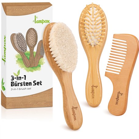 Brosse à cheveux et peigne pour bébé - Brosse à cheveux en bois naturel avec poils de chèvre doux - Brosse douce pour bébé - Pou