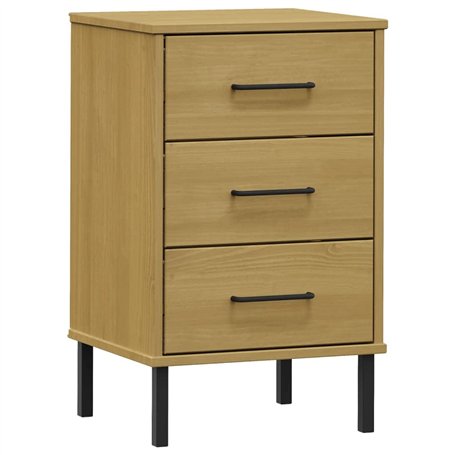 Comodino con Gambe in Metallo Marrone Legno Massello Pino OSLO