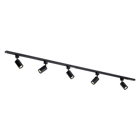 Qub Focus III – Système d’éclairage LED monophasé – 3 rails de 1m (300cm) – 5 spots GU10 orientables – noir – plafonnier moderne