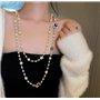 Collier de Perles Imitation Camellia Beads Rose Flower Long Double Layered Fashion Sweater Chain Pendentif Neckalce Birthday Chr