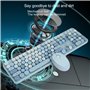 Ensemble clavier et souris sans fil, clavier à touches rondes rétro colorées 2.4G, clavier-souris rétro 104 touches / 1600 DPI p