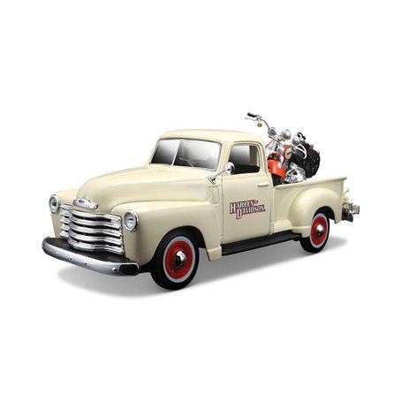 Maisto-1/24 Chevrolet 3100 Pick-up 1950 + Moto-crème