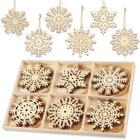 Flocons de Neige en Bois de Noël Ornement,24pcs Artisanat en Bois de Flocon,Embellissement Inachevé Suspendu pour Décoration d'a Flocons de Neige en Bois de Noël Ornement