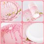 CEILIWEN Service de table de fête 100 pièces avec assiettes, gobelets et serviettes en carton rose pastel, pour 25 invités