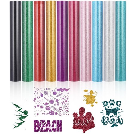 Hixava 10 Couleurs Vinyle de Transfert de Chaleur Vinyle Adhésif Permanent Paillettes PU Transfert Thermique 30