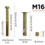 YoiYee Lot de 2 boulons d'expansion M16 – Ancrages robustes pour béton et maçonnerie – Longueur 160 mm – Acier zingué – Installa