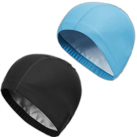 2pcs Bonnet de Bain Piscine Natation pour Adulte Bonnet de Bain Tissu PU Souple Bonnet de Natation pour Mixte Adulte Hommes Femm