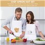 Tablier de Cuisine Toque de Chef, 2 Pièces Tablier Blanc Réglable et 2 Pièces Chapeau, Tablier Cuisine Homme Tablier Barbecue av