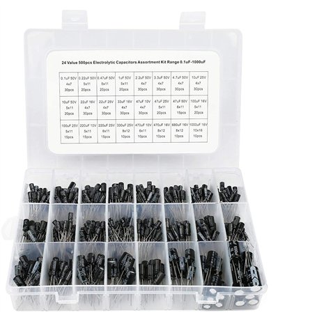 Voarge Lot de 500 Composants Électroniques Condensateurs Électrolytiques 24 Valeurs 0