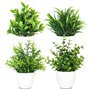 MEMOFYND Lot de 4 plantes artificielles en plastique - Petites plantes vertes en pot pour la maison