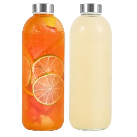LIMILI Lot de 2 bouteilles en verre avec couvercles en acier inoxydable de 1 000 ml