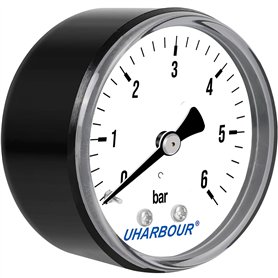 UHARBOUR Manomètre d'eau 0-6 bar, 1/4" pour air comprimé et eau, raccord en laiton BSP UHARBOUR Manomètre d'eau 0-6 bar